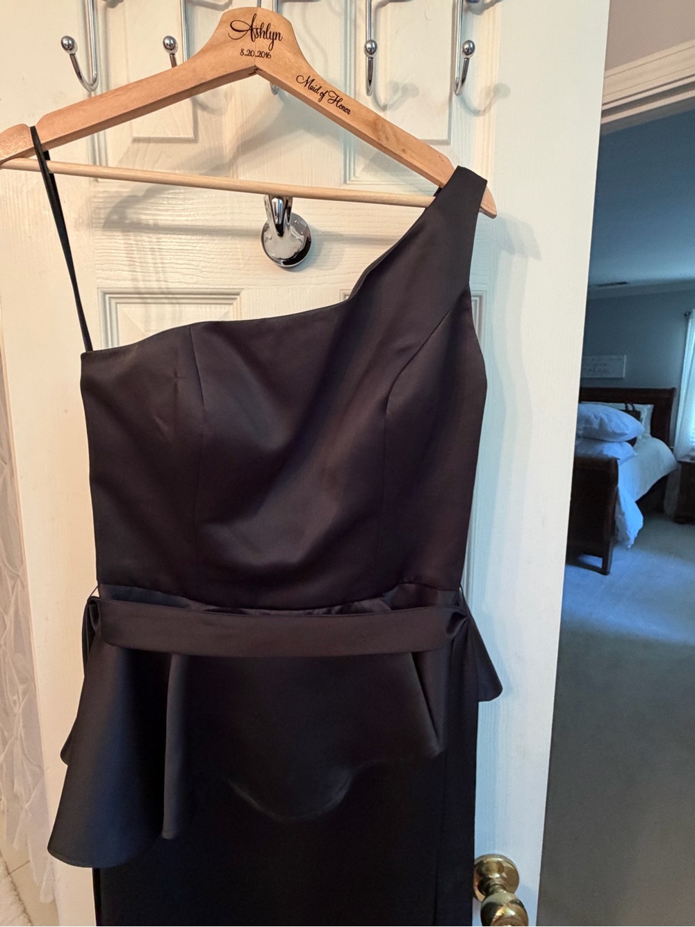 Mori Lee One-Shoulder Black Peplum Dress